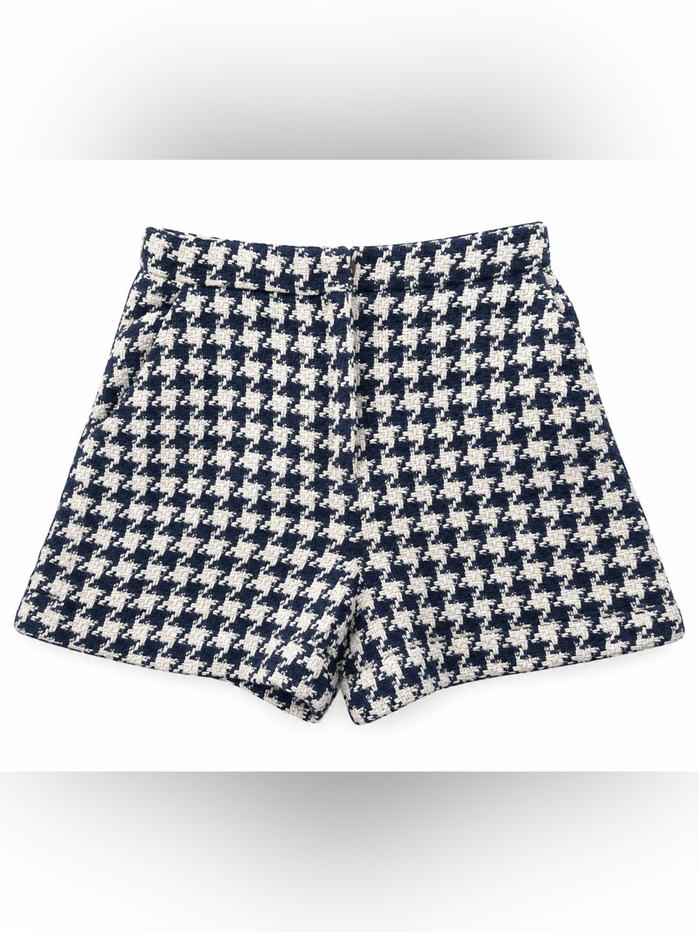 Zara Navy White Houndstooth Tweed High Waisted Shorts Women’s XS